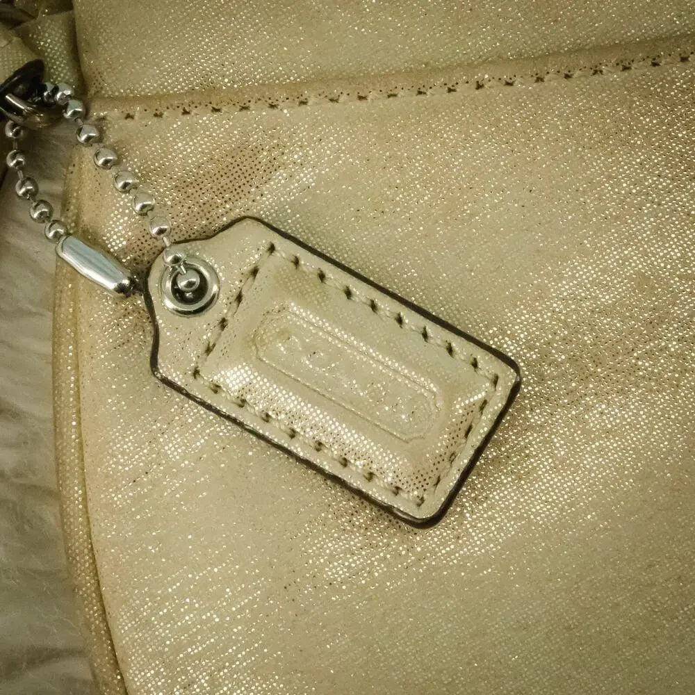 Coach Champagne Gold Metallic Small Zip Closure Wristlet Clutch Bag Purse